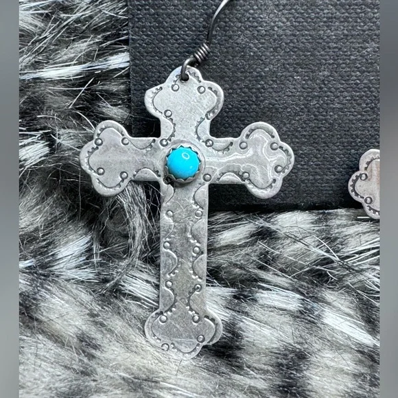 Handmade Sterling Silver Turquoise Cross Earrings by Paul Michael of BR